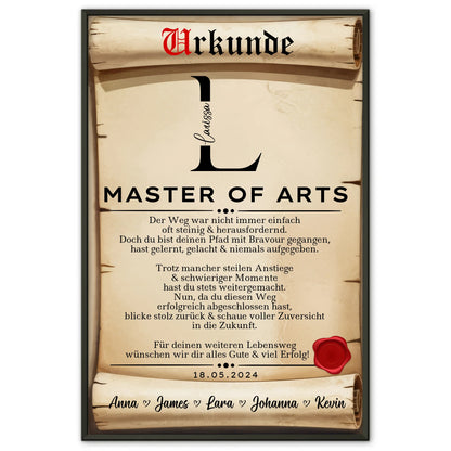 Poster Urkunde Master Abschluss Geschenk Master Of Arts