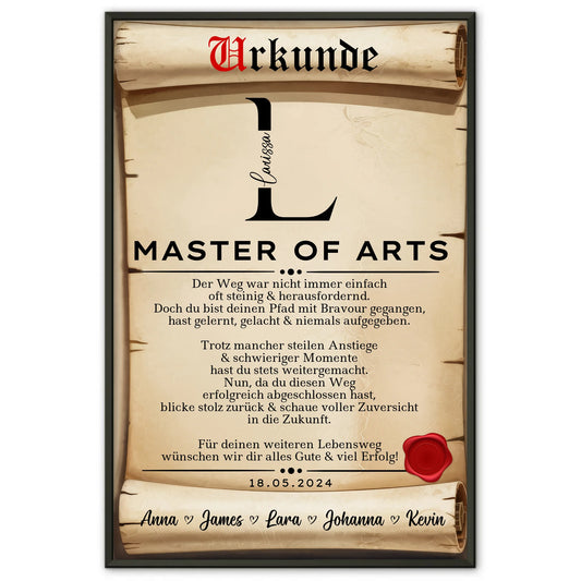 Poster Urkunde Master Abschluss Geschenk Master Of Arts
