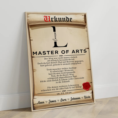 Poster Urkunde Master Abschluss Geschenk Master Of Arts