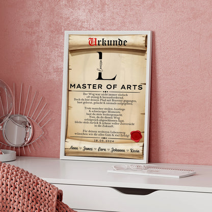 Poster Urkunde Master Abschluss Geschenk Master Of Arts