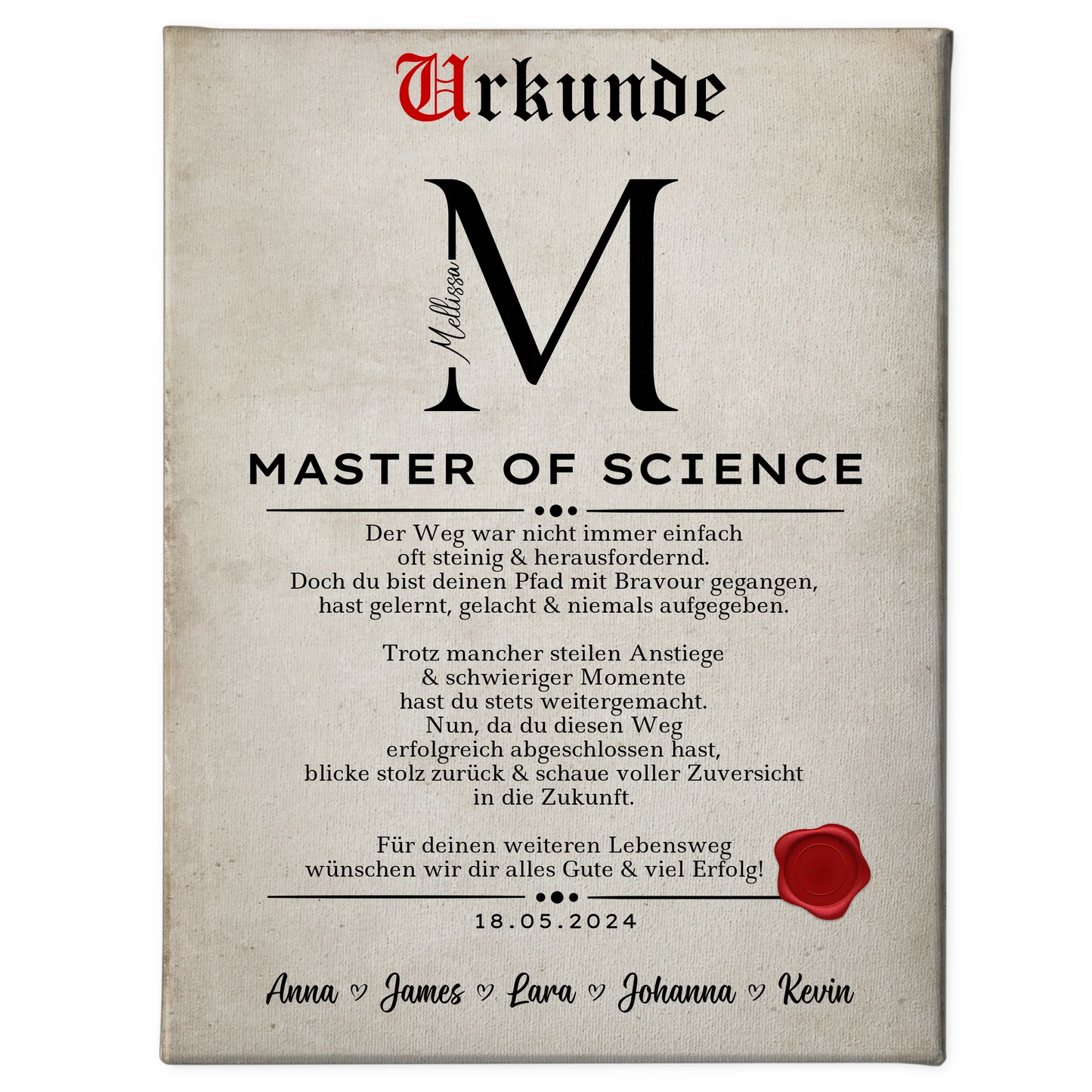 Leinwand Urkunde Geschenk Zum Masterabschluss Master Of Science 1