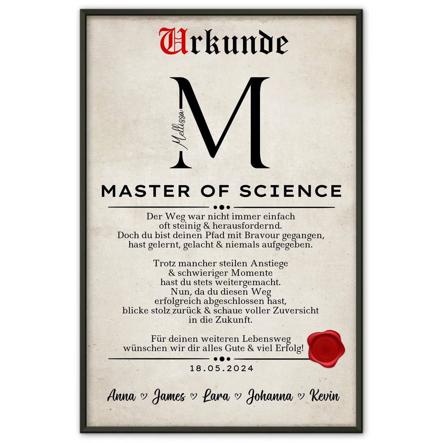 Poster Urkunde Geschenk Zum MasterabschlussMaster Of Science