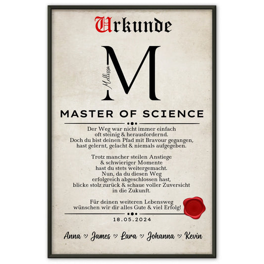 Poster Urkunde Geschenk Zum MasterabschlussMaster Of Science