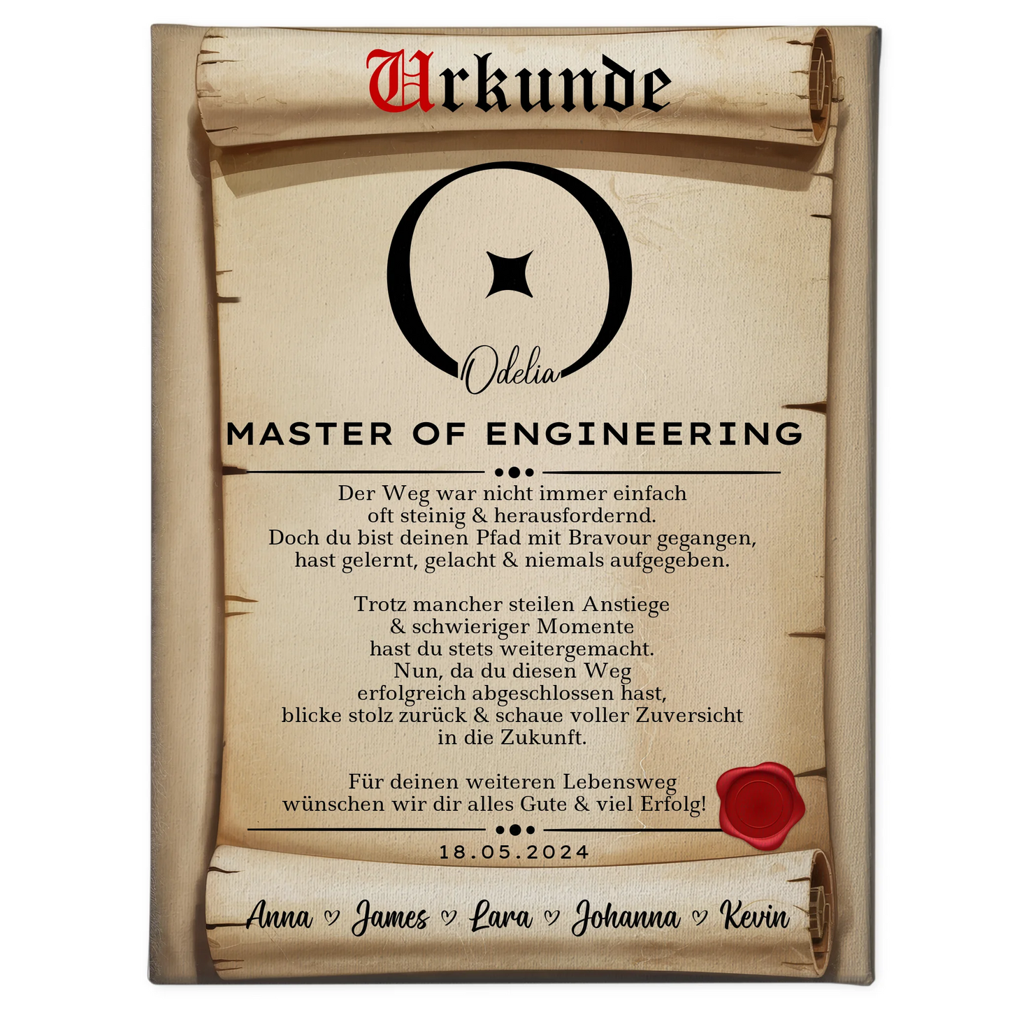 Leinwand Urkunde Geschenk Masterabschluss Master Of Engineering 1