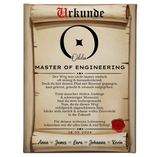 Leinwand Urkunde Geschenk Masterabschluss Master Of Engineering 1