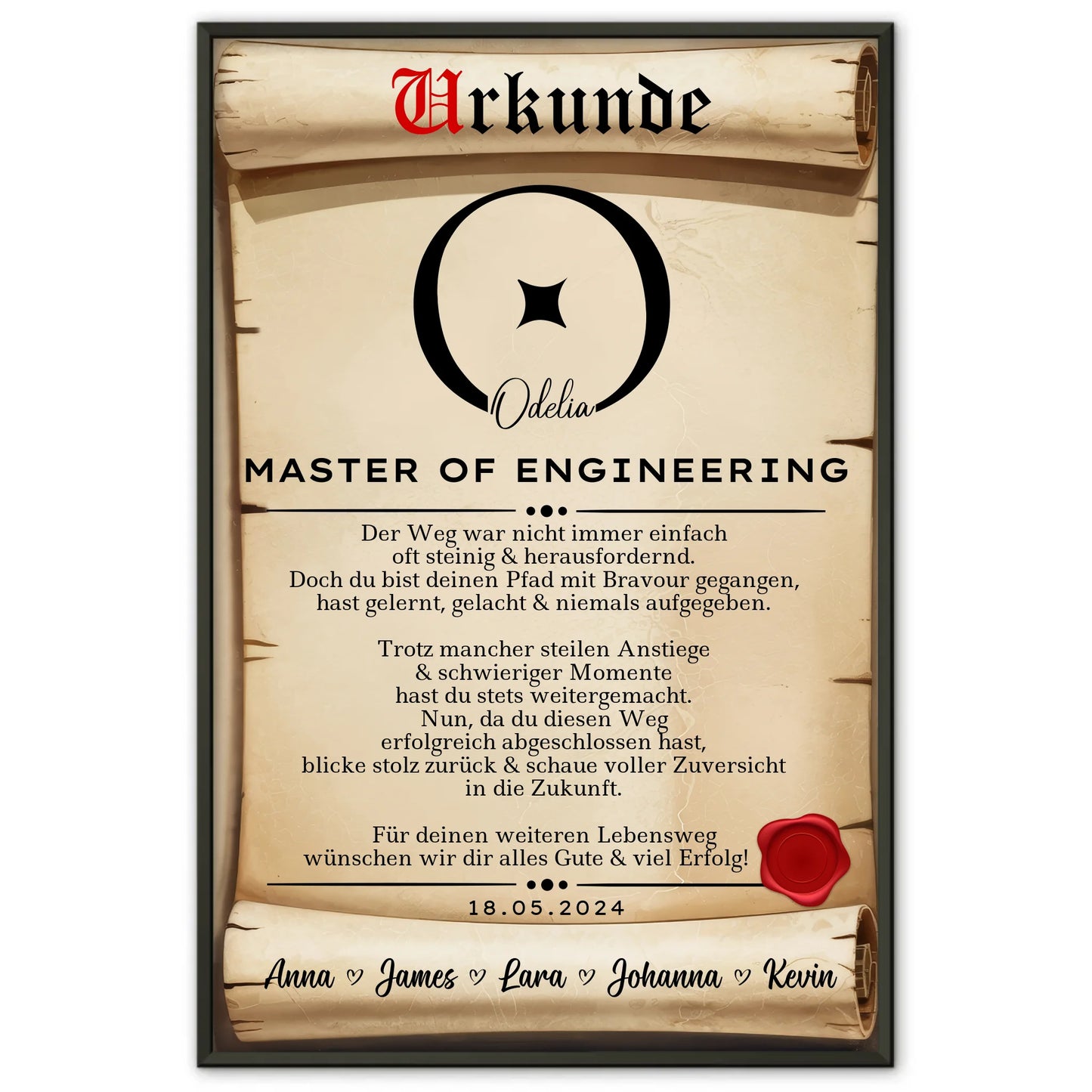 Poster UrkundeGeschenk MasterabschlussMaster Of Engineering