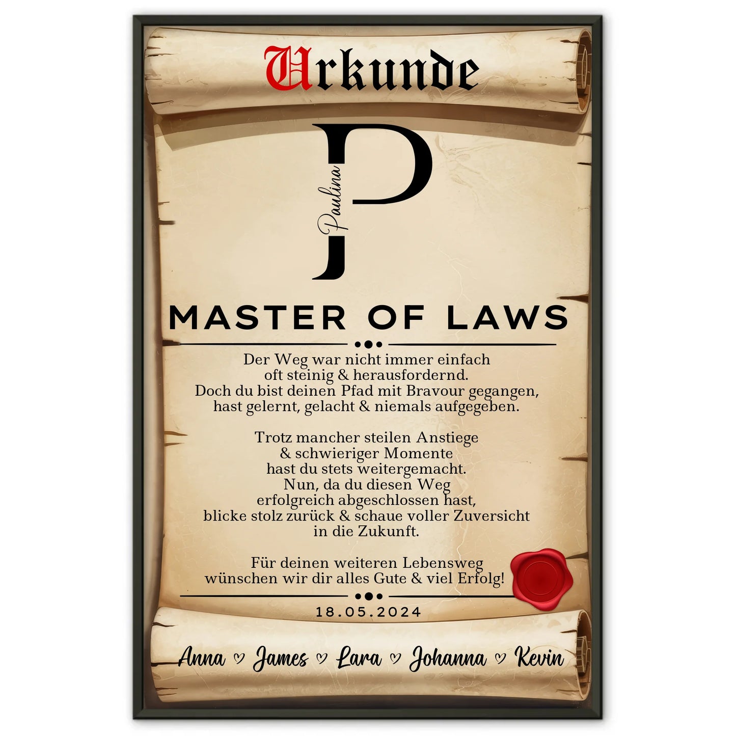 Poster Urkunde Geschenk Zum Master Master Of Laws Masterand