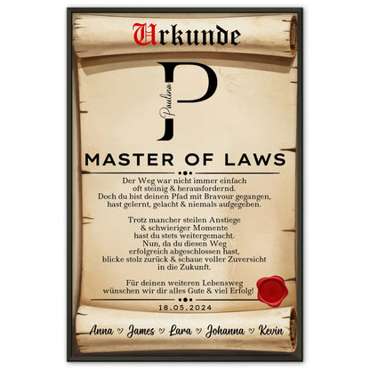 Poster Urkunde Geschenk Zum Master Master Of Laws Masterand
