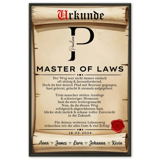 Poster Urkunde Geschenk Zum Master Master Of Laws Masterand