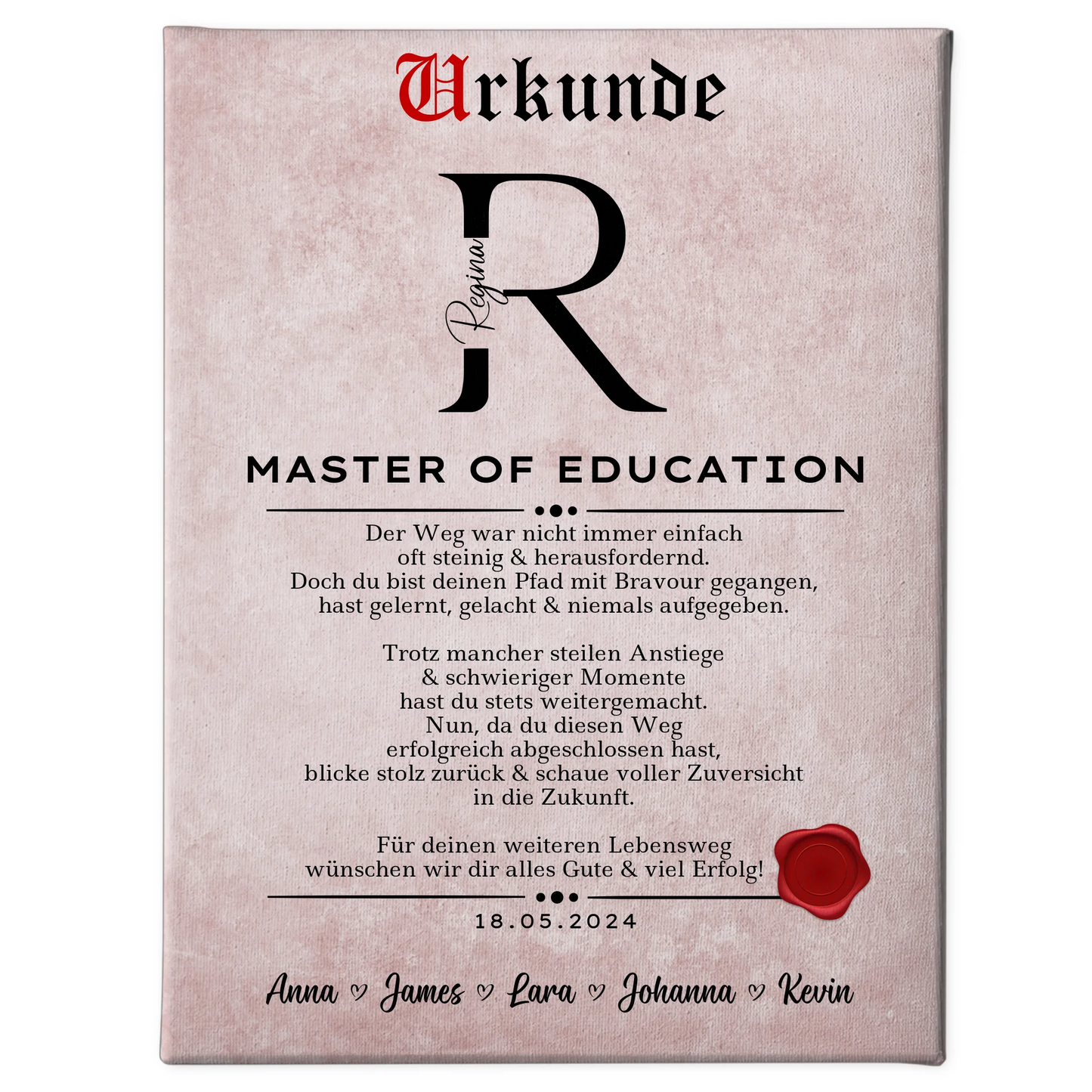 Leinwand Urkunde Geschenk Zum Bestandenen Master Master Of Education 1