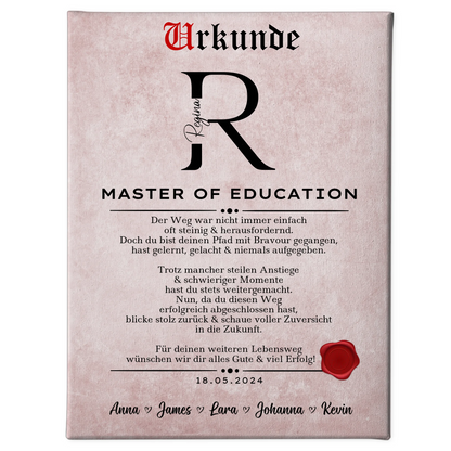 Leinwand Urkunde Geschenk Zum Bestandenen Master Master Of Education 1