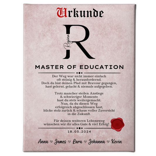 Leinwand Urkunde Geschenk Zum Bestandenen Master Master Of Education 1