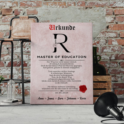 Leinwand Urkunde Geschenk Zum Bestandenen Master Master Of Education 4