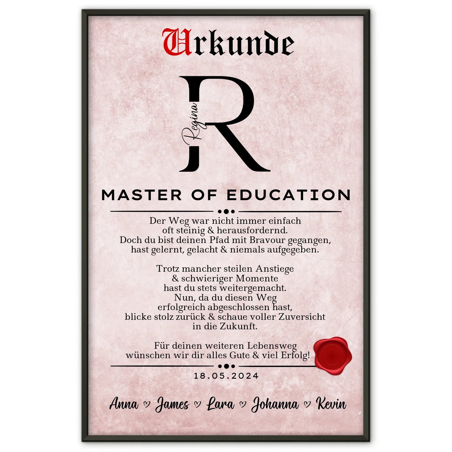 Poster Urkunde Geschenk Zum Bestandenen Master Of Education