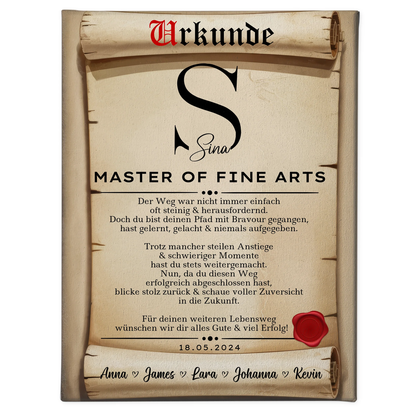 Leinwand Urkunde Master Abschluss Geschenk Master Of Fine Arts 1