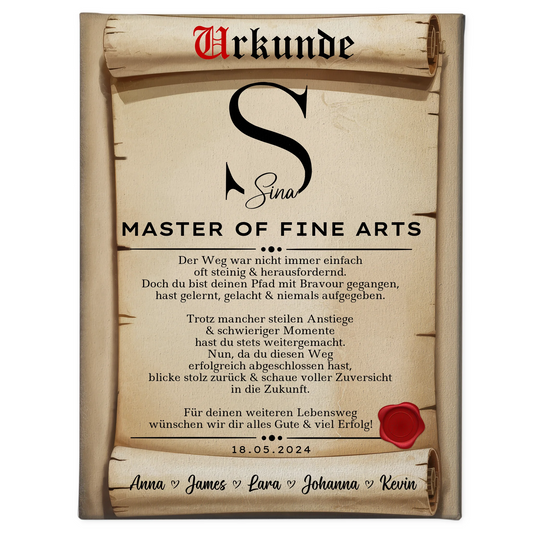 Leinwand Urkunde Master Abschluss Geschenk Master Of Fine Arts 1