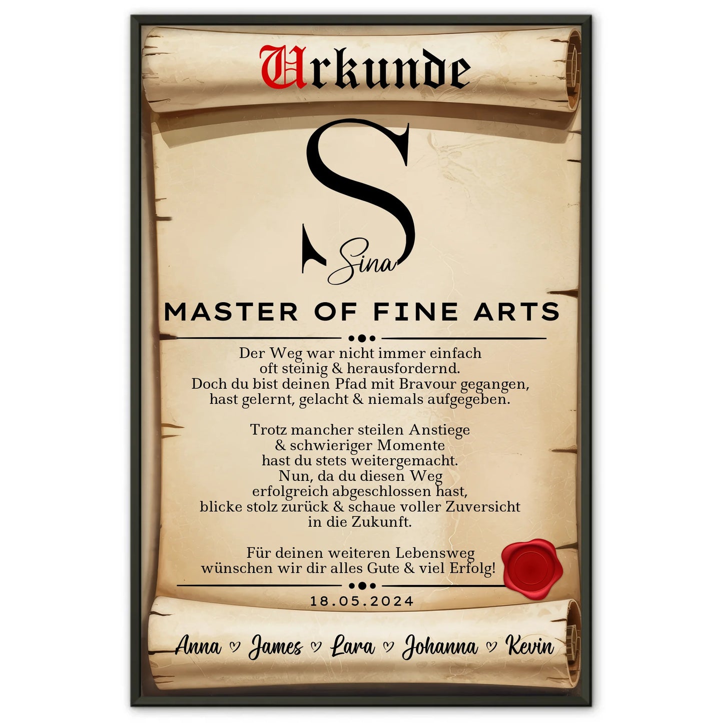Poster Urkunde Master Abschluss Geschenk Master Of Fine Arts