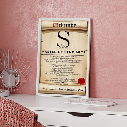 Poster Urkunde Master Abschluss Geschenk Master Of Fine Arts