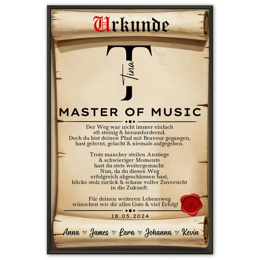 Poster Urkunde Geschenk Zum Masterabschluss Master Of Music