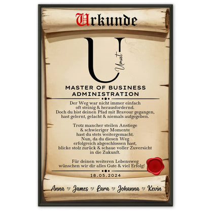 Poster Urkunde Geschenk Masterabschluss Master Of Business Administration