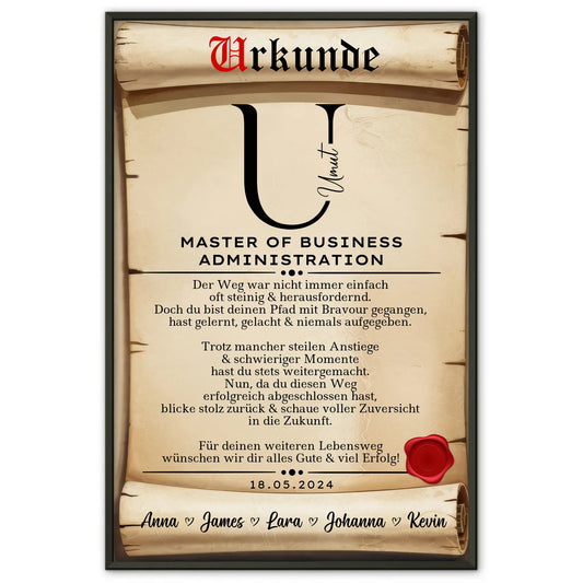 Poster Urkunde Geschenk Masterabschluss Master Of Business Administration