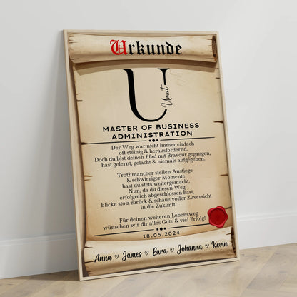 Poster Urkunde Geschenk Masterabschluss Master Of Business Administration