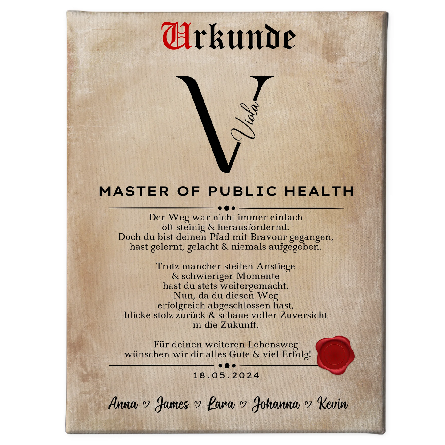 Leinwand Urkunde Geschenk Zum Master Master Of Public Health 1