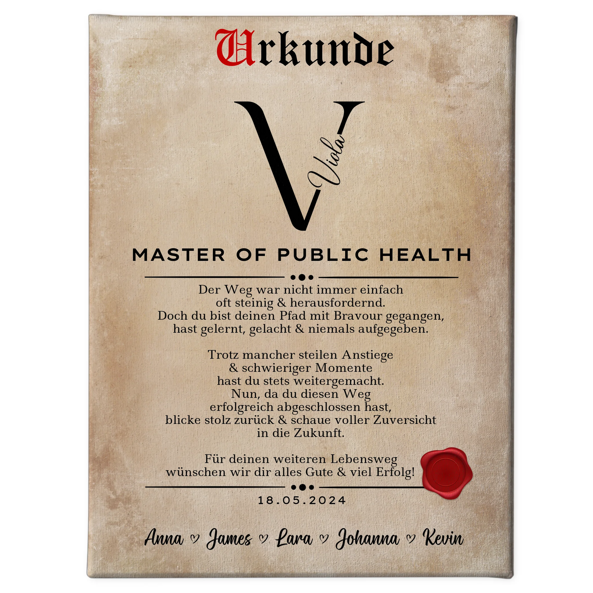 Leinwand Urkunde Geschenk Zum Master Master Of Public Health 1