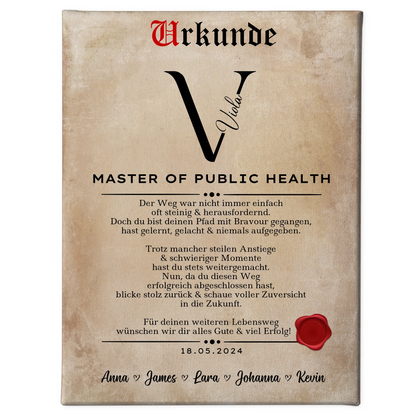 Leinwand Urkunde Geschenk Zum Master Master Of Public Health 1