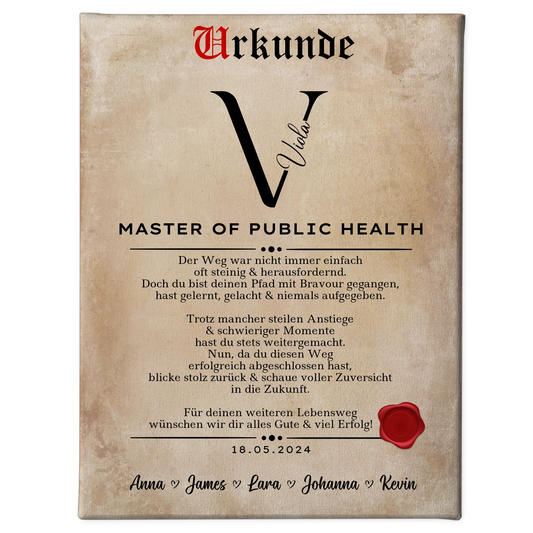 Leinwand Urkunde Geschenk Zum Master Master Of Public Health 1