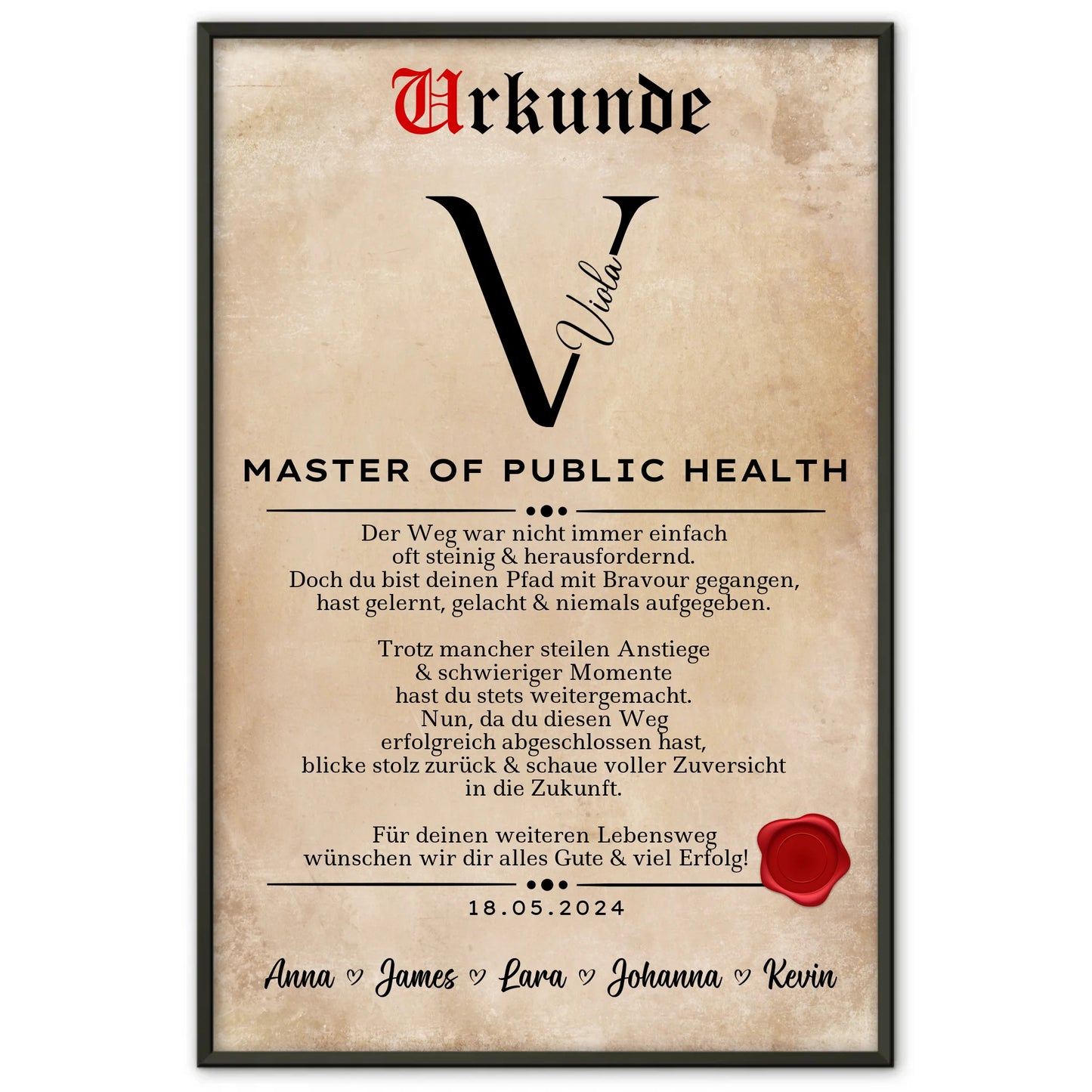 Poster Urkunde Geschenk Zum Master Of Public Health