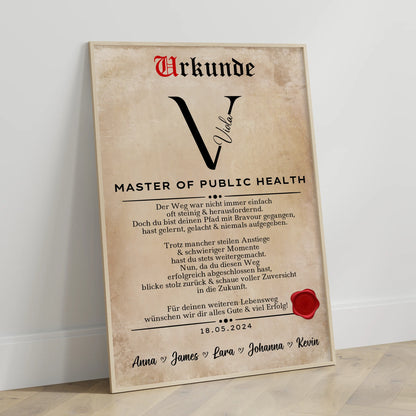 Poster Urkunde Geschenk Zum Master Of Public Health
