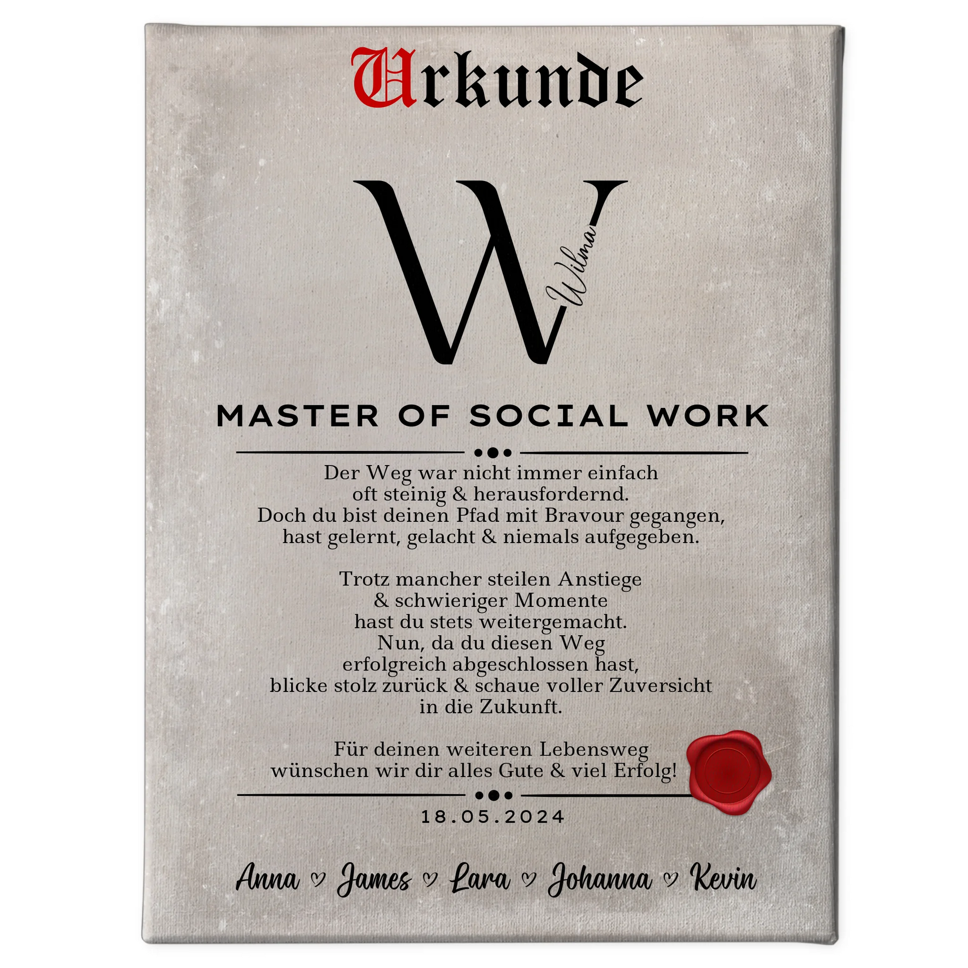 Leinwand Urkunde Geschenk Zum Bestandenen Master Master Of Social Work 1