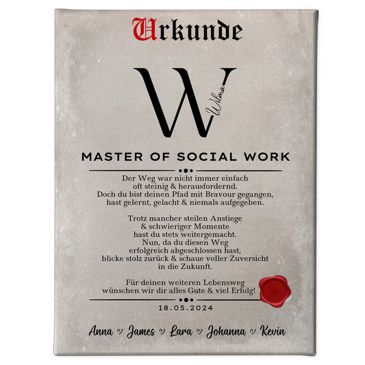 Leinwand Urkunde Geschenk Zum Bestandenen Master Master Of Social Work 1