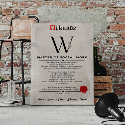 Leinwand Urkunde Geschenk Zum Bestandenen Master Master Of Social Work 4