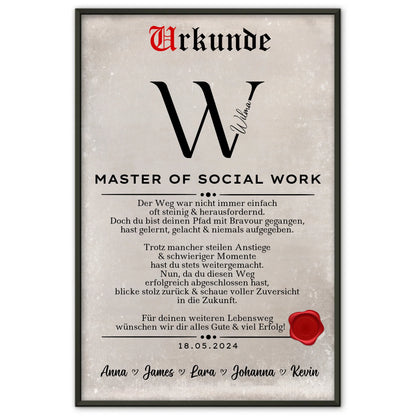 Poster UrkundeGeschenk Zum Bestandenen Master Of Social Work