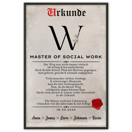 Poster UrkundeGeschenk Zum Bestandenen Master Of Social Work