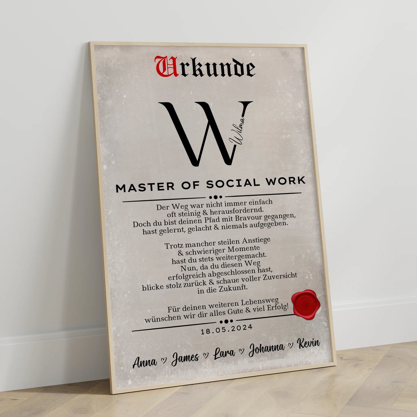 Poster UrkundeGeschenk Zum Bestandenen Master Of Social Work