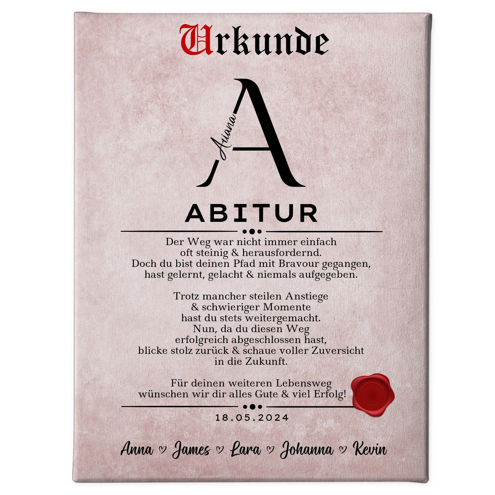 Leinwand Urkunde Geschenk zum Abitur Abiturient 1