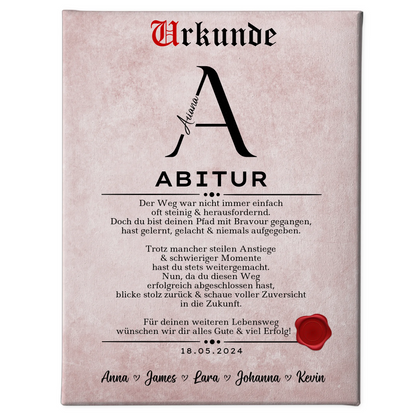 Leinwand Urkunde Geschenk zum Abitur Abiturient 1