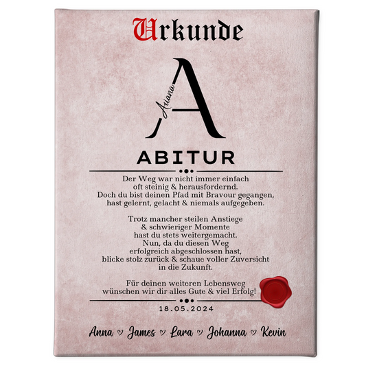 Leinwand Urkunde Geschenk zum Abitur Abiturient 1
