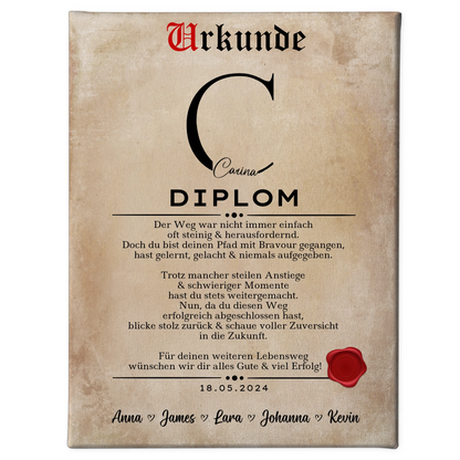 Leinwand Urkunde Geschenk Diplom Abschluss Diplomand 1
