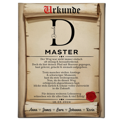 Leinwand Urkunde Geschenk Masterabschluss Masterand 1