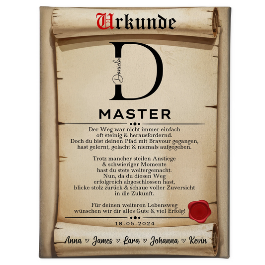 Leinwand Urkunde Geschenk Masterabschluss Masterand 1