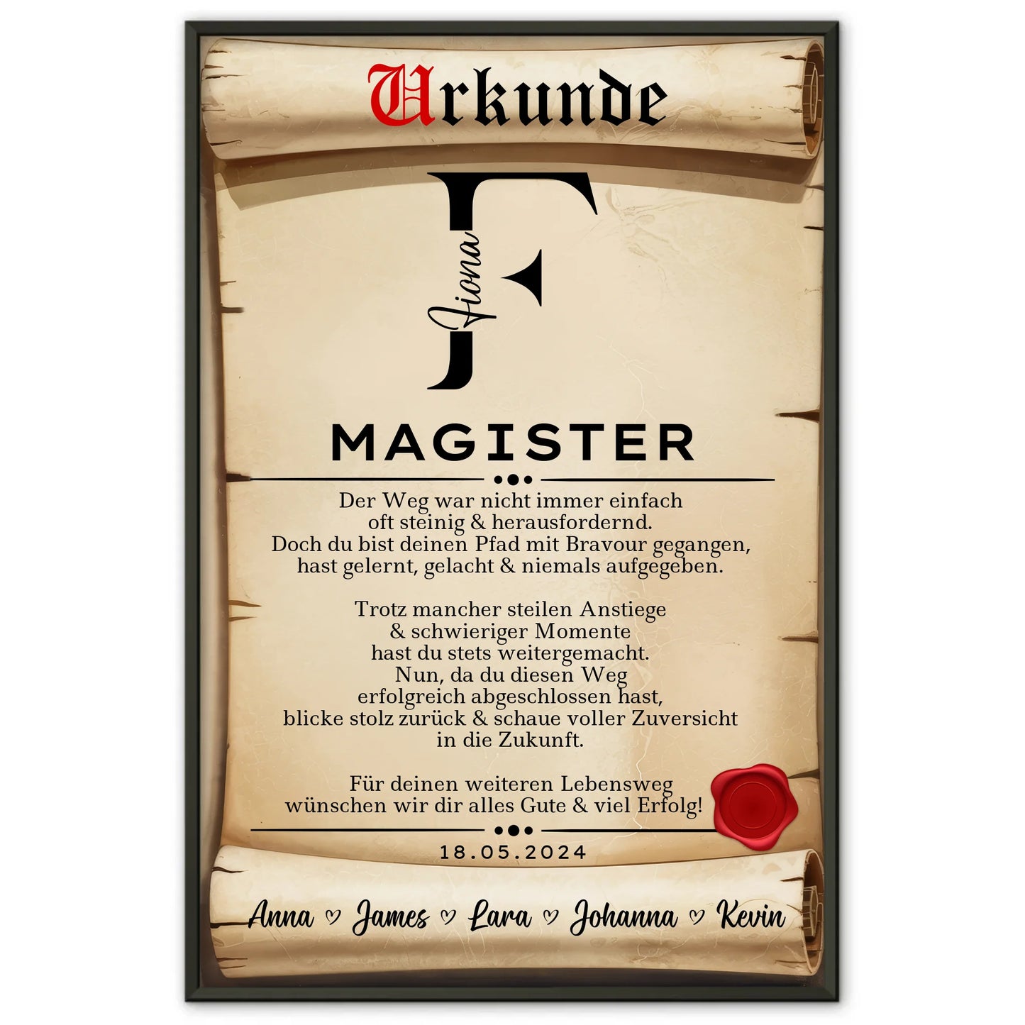 Poster Urkunde Geschenk zum Magisterand Abschluss