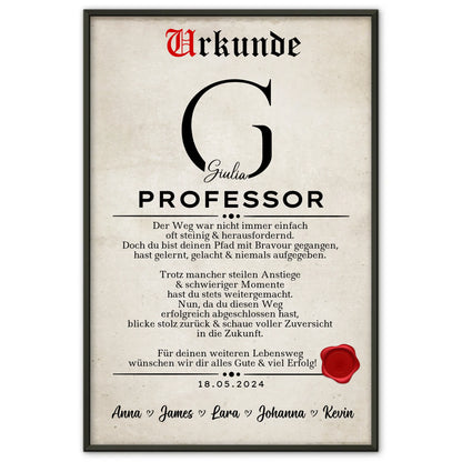 Personalisierte Abschluss Poster Urkunde Geschenk Professor