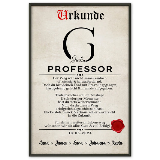 Personalisierte Abschluss Poster Urkunde Geschenk Professor