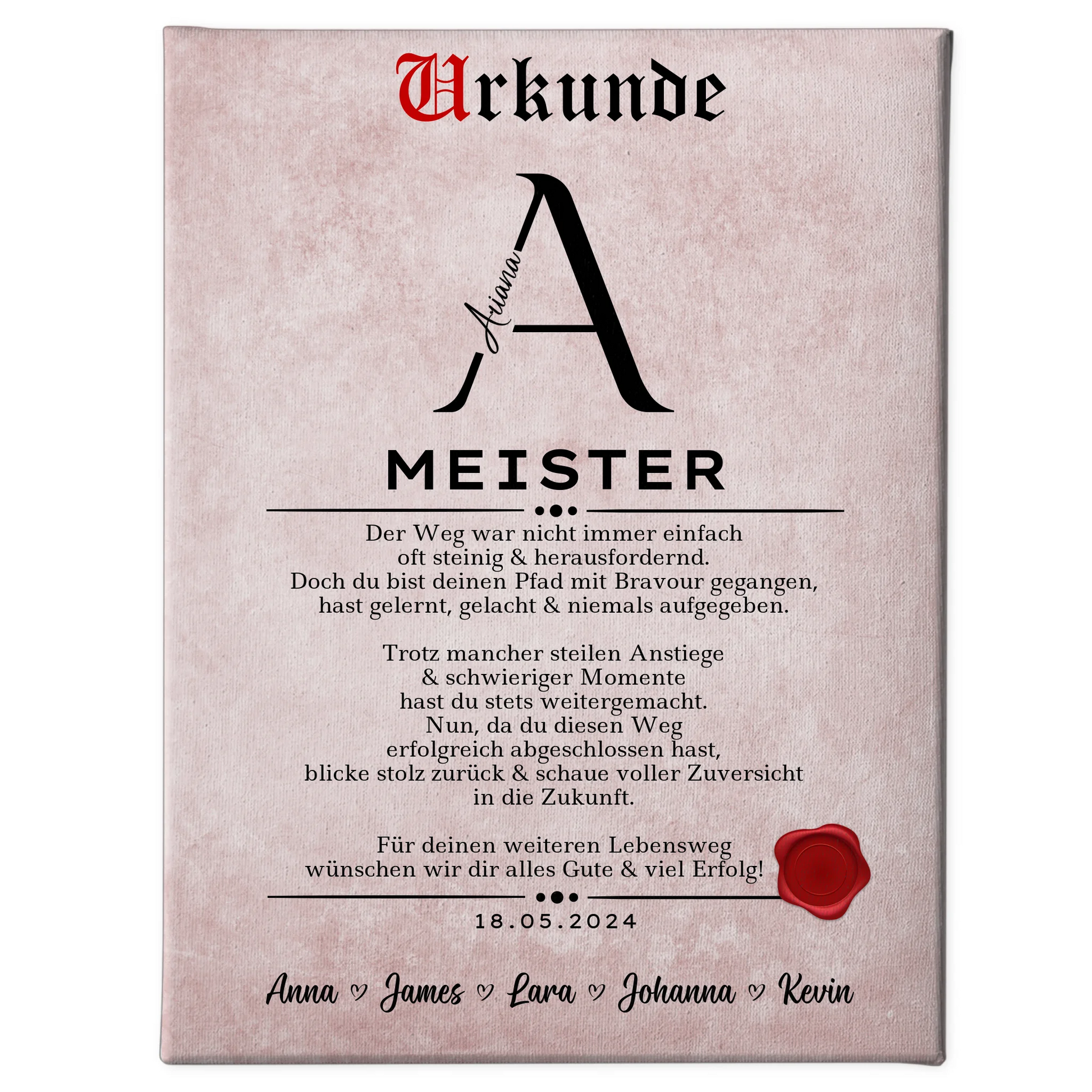 Leinwand Urkunde Geschenk zur Meisterprüfung Meister 1