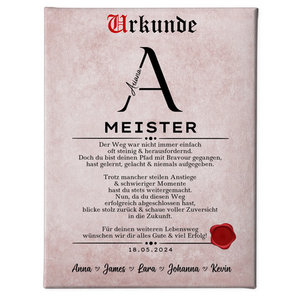 Leinwand Urkunde Geschenk zur Meisterprüfung Meister 1
