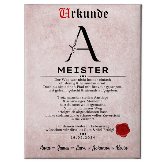 Leinwand Urkunde Geschenk zur Meisterprüfung Meister 1